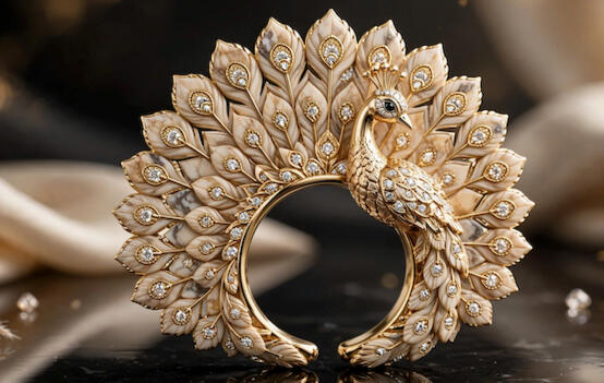 Champagne Diamond Peacock Ring, Old Money Luxury Jewelry, 18k Gold Cocktail Ring for Women