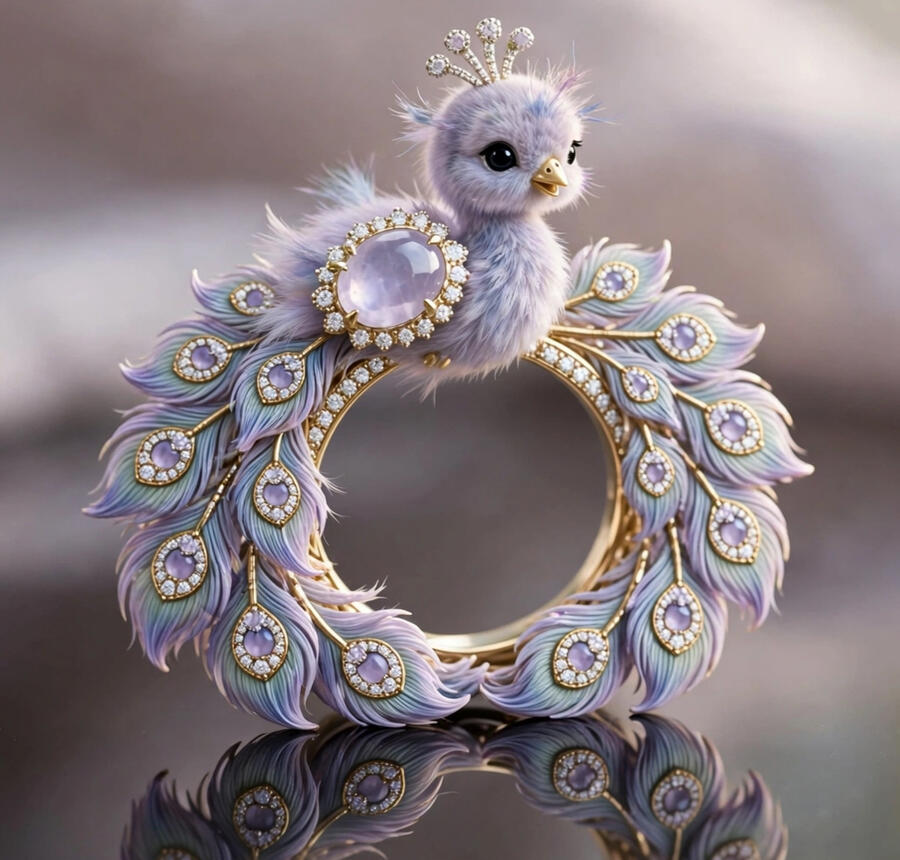 Champagne Diamond Peacock Ring, Old Money Luxury Jewelry, 18k Gold Cocktail Ring for Women